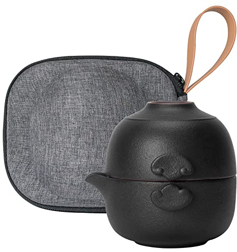 HEER Service à thé Gaiwan de voyage en céramique – Petite théière Kungfu avec tasse pour une personne pour les amateurs de thé.