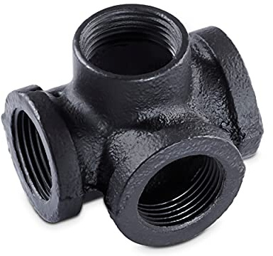pamo Temperguss Fitting 4-Fach – 3/4 Zoll für DIY Kleiderstange im | Industrial Loft Design | 4-Fach 90° | pulverbeschichtet Wasserrohr in schwarz für Do-It-Yourself Garderobe/Kleiderschrank