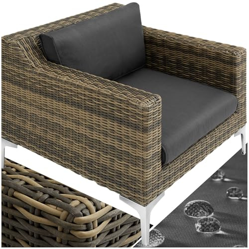 tectake® Poly Rattan Aluminium Balkon Lounge Set, Einzelelemente, individuell zusammenstellbar mit verschiedenen Modulen, Gartenmöbel, Balkonmöbel, wetterfest, mit Polster - Sessel | hochwertiges Poly-Rattan-Geflecht, 11 cm dickes Sitzpolster, bis 150 kg Tragfähigkeit