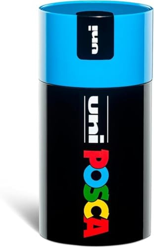 Posca - UniPosca komplett set med 18 blandade akrylmarkörer, 2,5 mm medium spets - färger för barn och konstnärer Posca som är lämpliga som tygfärger, trä och mer, i ljusblå presentförpackning