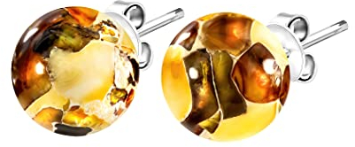 ANDANTE Premium Collection - Echte Natur OSTSEE Bernstein Ohrstecker, reines 925 Sterling Silber - Mosaik- Zertifiziert - Gold des Meeres