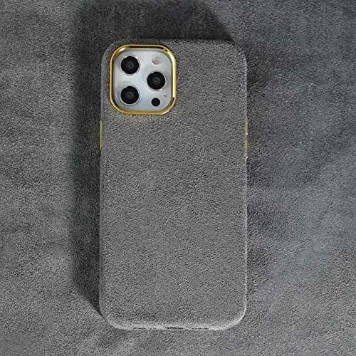 Funda de teléfono de Gamuza de Terciopelo de Lujo para iPhone 13 12 Pro MAX Mini 11 Pro MAX Marco de Lente de cámara de Metal Forro de Microfibra Cubierta Suave, Gris, para iPhone12 Pro MAX