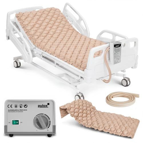 Pulox ADM-130 Antidekubitusmatratze in Beige – geräuscharm mit nur 20 dB | Komplettset mit Pumpe bis 130 kg zur Dekubitusprophylaxe, für Pflege, Langzeitlagerung und hohen Liegekomfort