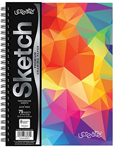 UCreate Fashion Poly Cover Sketch Book Kaleidoscope Design, 9 x 12, Multi-Color 75 Sheets