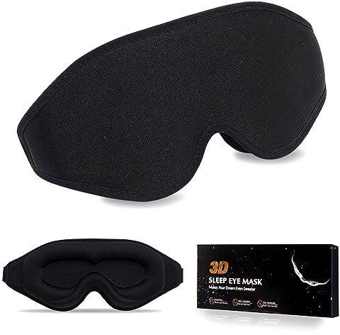 Máscara de dormir contorneada 3D para mujeres y hombres, máscara de ojos eficaz con bloqueo de luz para dormir, suave venda nocturna con correa ajustable (negro)