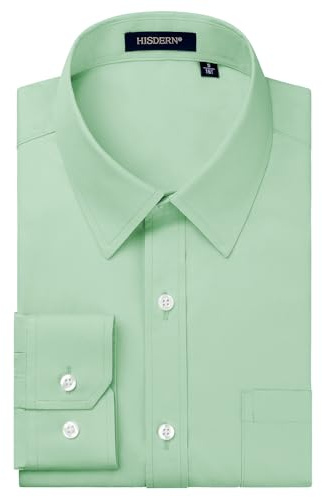 HISDERN Mens Shirts Sage Green Long Sleeve Shirt for Men Formal Dress Shirts Regular Fit Casual Button Shirt M