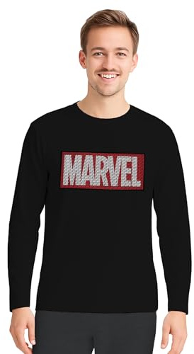 Marvel - Conjunto de pijama para hombre, camiseta de manga larga con pantalones, negro/gris (AS3, Alpha, X_L, regular, regular), negro/gris, XL