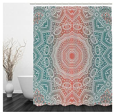 Whoiy Duschvorhang 180X200 Floral, Duschvorhang Waschbar mit Gewicht Polyester Shower Curtains Blumenmuster Rot Grün für Outdoor Hotel