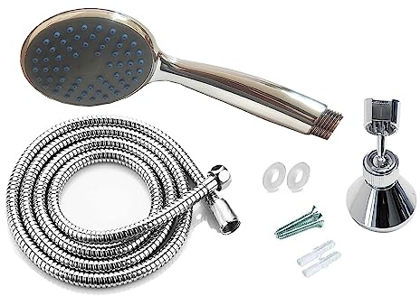 Kippen 5209B Set Sorrento bestehend aus: Duschkopf aus ABS mit Antikalk-Funktion, Duschschlauch und Halterung aus Kunststoff für die Wandbefestigung