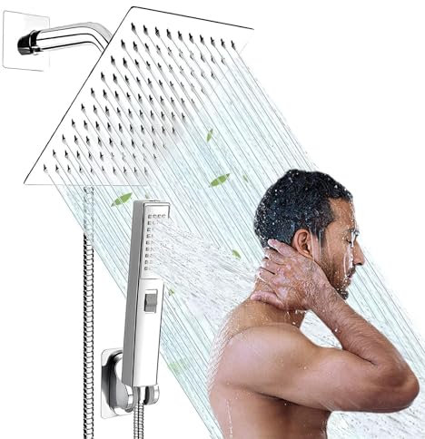 Regenduschkopf mit Handbrause – Regendusche Regenduschkopf | Verstellbarer Regenduschkopf Combo mit Handbrause 3-Wege-Umsteller zum Reinigen