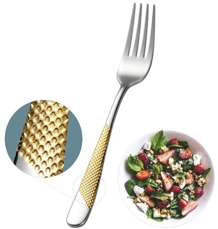 Xideman® 12-teiliges Premium-Salatgabel-Set (17 cm), 18/10 Edelstahlgabeln, Besteck, hochglanzpolierte Dessertgabeln für Zuhause, Küche, Restaurant, spülmaschinenfest (Silbergold)