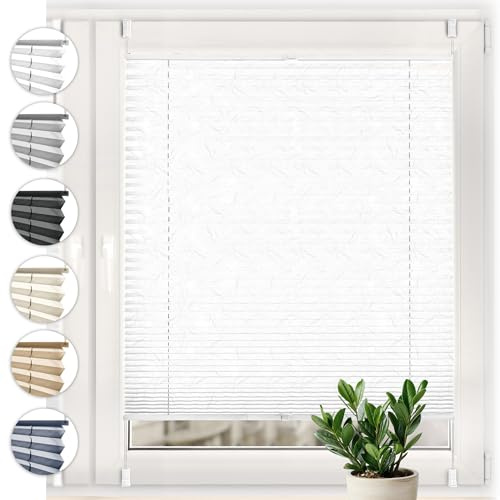 Sonello Plissee Crush Klemmfix ohne Bohren 45cm x 160cm Weiß Faltrollo Plisseerollo Jalousie für Tür & Fenster Blickdicht Sichtschutz Sonnenschutz Fertifplissee Rollo