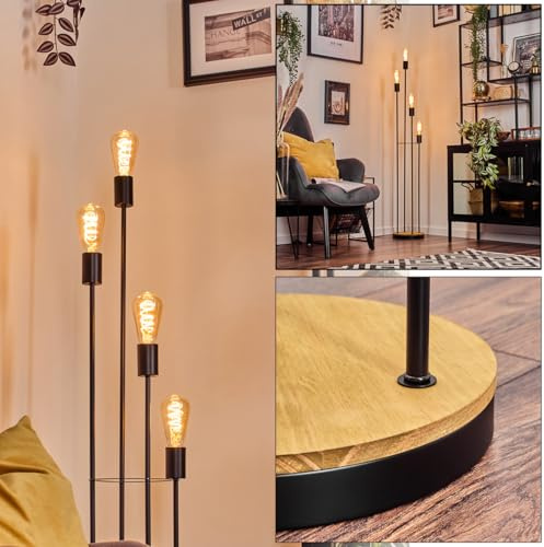 HOFSTEIN Stehleuchte Limmingen, Stehlampe aus Metall/Holz in Schwarz/Holz hell, moderne Leuchte im Retro/Vintage-Design mit Fußschhalter, 141 cm, E27, Wohnzimmer, Schlafzimmer, Esszimmer, Büro