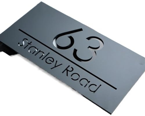 House Numbers Custom Laser Cut Sign House Number Outdoor Personalized Street Home Number Plaque Modern Acrylic Sign Street Matte 3D Sign House Sign Door Number(Black (Black Text),15x28cm (5.9x11in))
