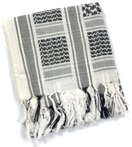 FDHBDF Shemagh Pañuelo palestino - 100 % algodón, pañuelo táctico militar para el desierto, unisex para hombre y mujer, versátil como cubierta de cabeza y cuello, 110 x 110 cm, multicolor con borla,