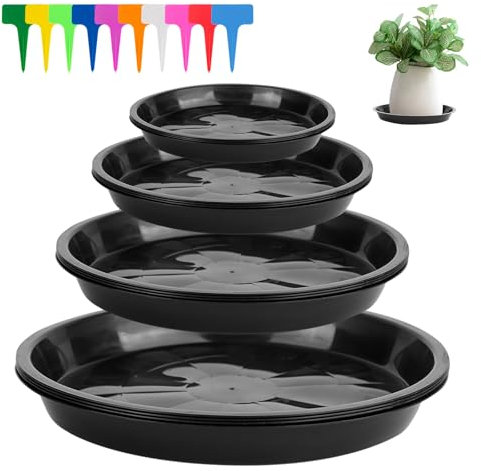 XCRPRT Lot de 16 soucoupes rondes en plastique pour pot de fleurs avec 20 étiquettes pour plantes d'intérieur et d'extérieur