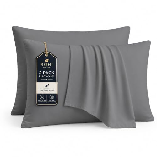 Rohi Kissenbezüge, 2er-Pack, 100 % Mikrofaser, Hotelverschluss, Standardgröße 50 x 75 cm, ultraweiche, hypoallergene und langlebige Kissenbezüge (Dunkelgrau – 50 x 75 cm)