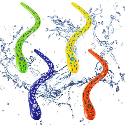 Kinder Tauchspielzeug Set, 4pcs Tauchtiere für Kinder, Schwimmbad Tauchset, Sommer Tauch Spielzeuge, Tauchen Schlange, Geeignet für Jugendliche und Erwachsene Schwimmbadaktivitäten, Tauchspiele