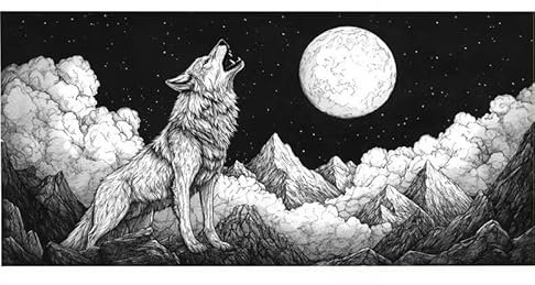 Malen Nach Zahlen Erwachsene Wolf Mond, Kinder für Anfänger Einfaches DIY-Ölgemälde-Set auf Leinwand mit Pinseln und Acrylpigment, Bastelset Erwachsene Malen, Hause Wand Dekor Geschenk 20x40cm Ws-278
