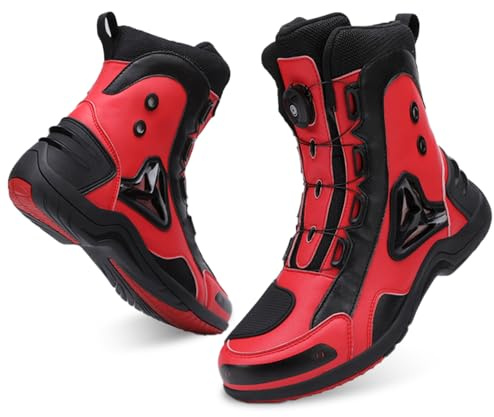 Scarpe Moto Uomo, Stivali Scarpe Moto Motocross Casual Strada Traspiranti Antiscivolo con Cerniera Laterale, Supporto per La Caviglia