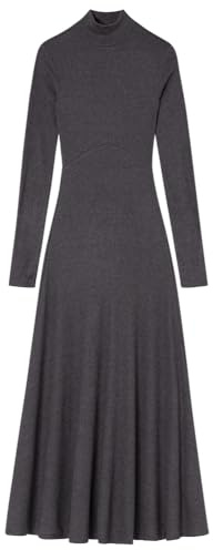 SPRINGFIELD Midi Turtle Neck Long Sleeve Dress Abito Collo Alto, Grigio, L Donna