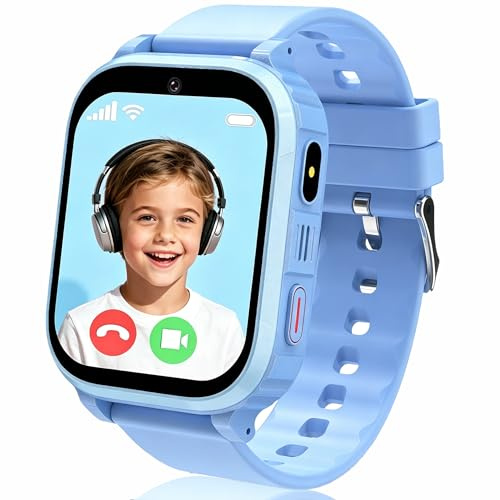 ELEJAFE Montre Connectée Enfant, Montre GPS Enfant avec SOS (Bleu Clair)