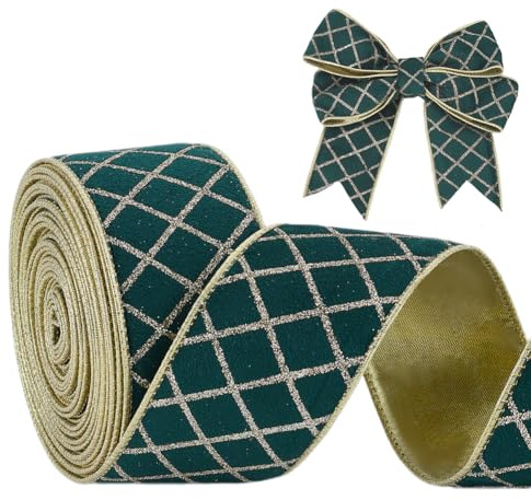 PH PandaHall Nastro natalizio da 9,1 m, largo 6,3 cm, in velluto, con filo metallico, con bordo metallico, per alberi di Natale, decorazioni, confezioni regalo, fiocchi, ghirlande