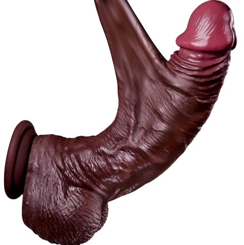 Realistic Black Dildo for Women – 8.5-Inch Soft Silicone with Moveable Skin, Sliding Balls, and Strong Suction Cup, Designed for G-Spot, Vaginal, Sex Toy for Women and Couples
