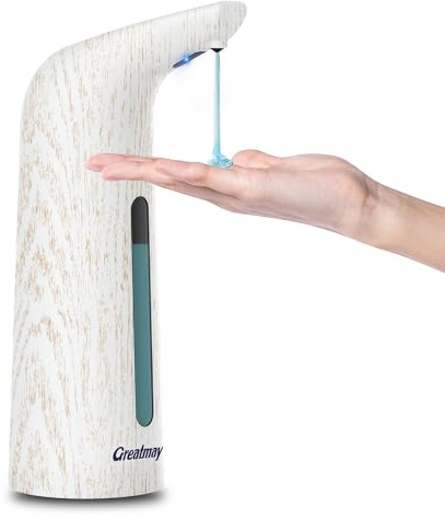 Greatmay Automatic Soap Dispenser with 4 Adjustable Levels, 400 ml Electric Liquid Soap Dispenser, IPX6 Waterproof, Battery-Operated Disinfectant Dispenser for Bathroom, Kitchen