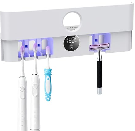 LifeBasis UV-Zahnbürste Sanitizer mit Anzeige Infrarotsensor Zahnbürstenhalter zur UV-Desinfektion und Trocknung Elektrische Zahnbürste zur Wandmontage Wiederaufladbar für Reisen und Familie