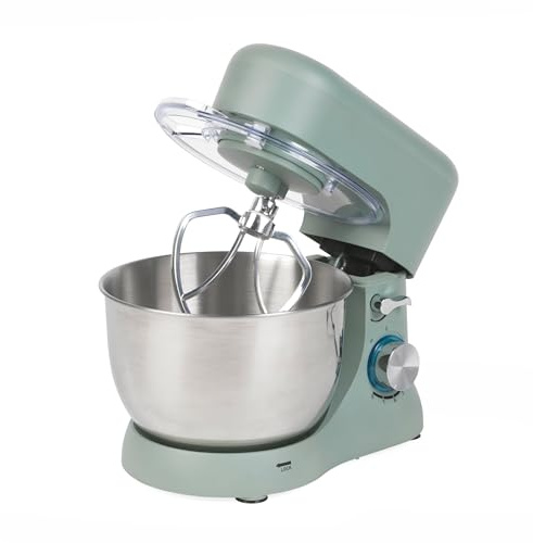 Progress Go Bake Amasadora, 1300 W, 4 L, verde azulado | 8 velocidades con pulse, bol acero inoxidable con bloqueo, tapa antisalpicaduras, varilla, gancho amasador, batidor