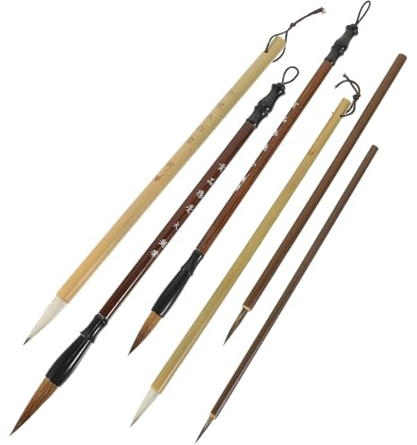 Healeved Juego de 6 Pinceles de Caligrafía China para Principiantes, Plumas de Tinta China para Pintura y Escritura Artística, Pinceles Finos para Papel, Seda y Manualidades Tradicionales