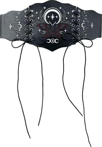 Gothicana by EMP Damen schwarzer Taillengürtel mit floraler Stickerei und Schnürung L-XXL