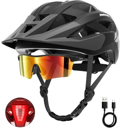 InnerKing Adult Bike Helmet Cycling Sunglasses Set Rear Light for Men Women