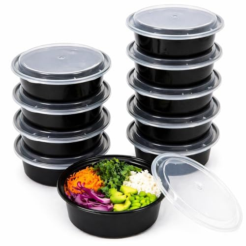 10 Pack Round Meal Prep Containers With Lids 32oz / 909ml – Microwave Safe Food Storage Containers, Reusable Plastic Lunch & Batch Cooking Pots