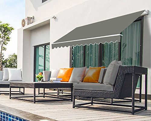 Green Bay DIY Patio Manual Awning - Grey - 2.5x2M Retractable Outdoor Sunshade Canopy Cover