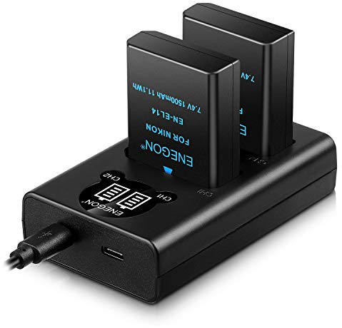 ENEGON EN-EL14/EL14a Ersatzakku (2 Stück) und Smart LED Dual USB Ladegerät für Nikon DSLR D3100, D3200, D3300, D3400, D3500, D5100, D5200, D5300, D5500, D5600, DF Coolpix P7000, P7100, P7700, P7800
