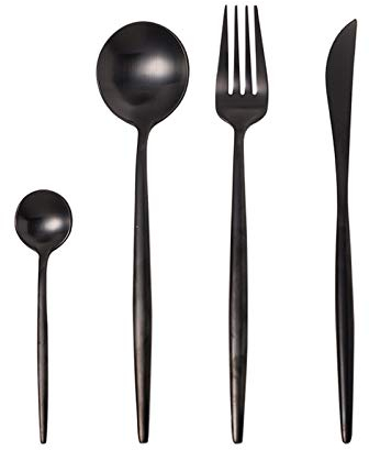 Bswefty 24Pcs Western Food Arts de la Table en Acier Inoxydable Sets Noir Couverts Luxe Mat Fourchette Couteau cuillère à thé Craft