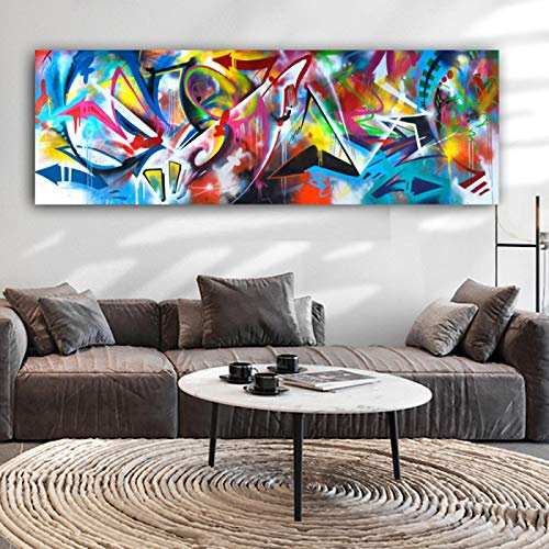 Jianghu Art Große Leinwand Bilderrahmen Moderne Drucke Gedruckt Farben Leinwand Poster Blau Und Gelb Wandkunst Malerei Wohnkultur Wandbild 30x90cm (12x35in) Mit Rahmen