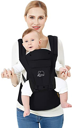 Deryan Babybärare för nyfödda från födseln, bärväska, ergonomisk bärficka, med förvaringsfack, flera bärpositioner, extra säker (svart)
