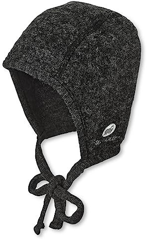 Sterntaler Baby Jungen Häubchen Baby Häubchen Wolle Mütze - Baby Häubchen - aus weicher Merino Wolle mit Bindeband - anthrazit meliert, 43