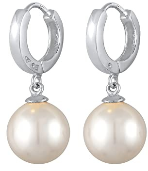 Nenalina Creolen Silber 925 Damen Ohrringe mit Perle (10 mm)