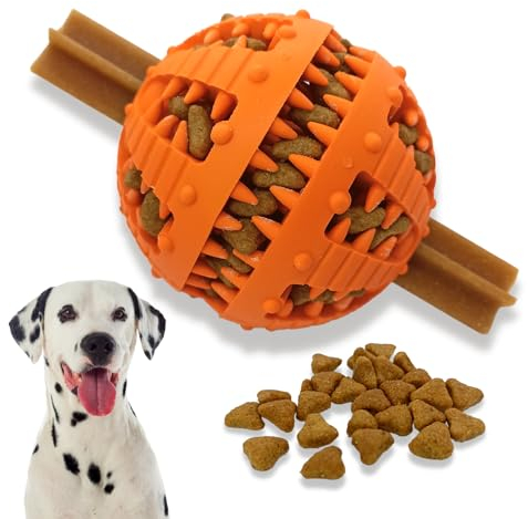 PawsOnly | Hundespielzeug | Leckerli Ball für Hunde | Intelligenzspielzeug | Snackball Hund | Hundebeschäftigung | Futterball Naturkautschuk | Welpenspielzeug | Zahnputzball (Groß 8 cm, Orange)