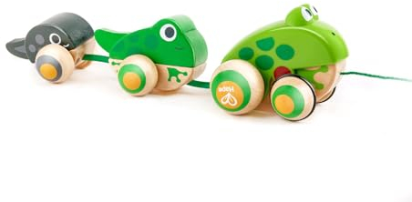 Hape Nachziehbare Frosch-Familie, Nachziehtier, Nachziehspielzeug, 3 Frösche, Lernspielzeug ab 12 Monaten