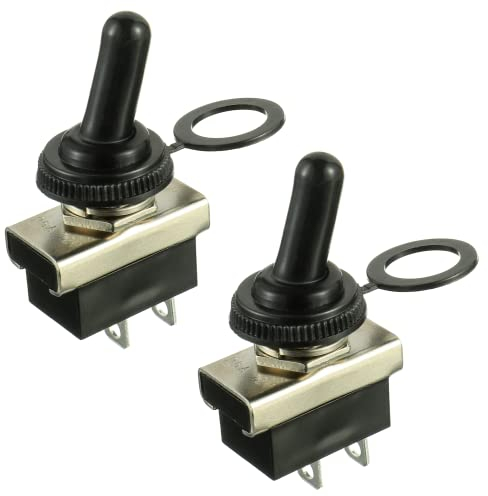 HUAREW KN3D -Interruttore a levetta in metallo, 12 V, 25 A, 2 posizioni, 2 pin, impermeabile, 101, con copertura in gomma (2 pezzi)