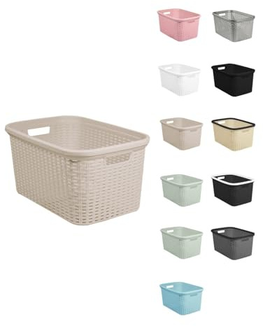 JARDIN202 - Cesta para la Colada 25 x 53 x 36 cm - Cesto ropa sucia – Cesta Rectangular con Asas diseño Mimbre | (Crema)