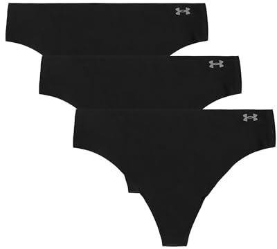 Under Armour Women's 3-pack Pure Stretch No Show Thong Underwear, Black Solid, Large
