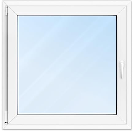 FENSTERVERSAND - Kunststofffenster 100x100 Weiß - zu öffnendes Fenster 100x100 Kunststoff mit Griff, Dreh- & Kippfenster, 2-fach Verglasung, Klarglas - DIN links - BxH: 1000x1000 mm, 70 mm Profil