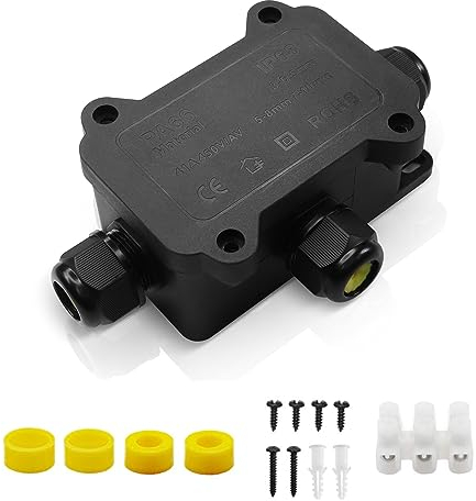 Waterproof Electrical Connector Branch Box Underground Cable Junction Box,Wall Mounted Distribution Box,IP68 Waterproof Distribution Box 2-4 Ways,Ø4mm-12mm Cable for Outdoor Garden Outdoor (3-way)