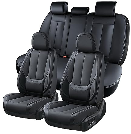 Coverado Fundas Universales para Asientos para coche, Protectores de asiento de Cuero Nappa Impermeable, Ajuste Universal para la mayoría de Las camionetas SUV de sedán, Delanteros y Traseros 5 Piezas